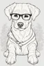 Placeholder: Outline art for cute coloring pages with dog with glasses, full body, white background, sketch style, only use outline, clean line art, no shadows and clear and well outlined.