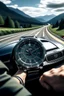 Placeholder: Generate a lifestyle image showcasing an Audi watch being worn by an individual driving an Audi vehicle through a scenic, winding road, illustrating the seamless integration of Audi watches into the Audi driving experience."