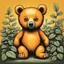 Placeholder: Orange and yellow baby bear in basil wolverton art style