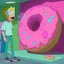 Placeholder: Morty staring at a giant pink donut, while Rick explains his plan to steal the recipe of the Krusty Burgers.