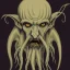 Placeholder: Cthulhu with white skin and a beard made of fleshy tentacles as a Russian Orthodox nosferatu vampire with yellow eyes