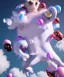 Placeholder: Ultra realistic speed clouds sky scene, wide angle view, sweet men falling down, Childs, feather inflatable color clothing, free jumping flying, many trinkets, hair monster, many jelly beans, balls, color smoke, smile, happy, circus style, extreme, wind, clouds sea, 20,000 feet altitude, stratosphere, soft color, highly detailed, unreal engine 5, ray tracing, RTX, lumen lighting, ultra detail, volumetric lighting, 3d, finely drawn, high definition, high resolution.