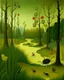 Placeholder: A light yellowish green swamp with bugs in daylight painted by Henri Rousseau