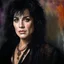 Placeholder: facial portrait, Paul Stanley/Ray Stevenson/Elvis Presley/Thomas Jane/Dolph Lundgren/Jon Bernthal/Jeffery Dean Morgan as a beautiful black-haired female vampire, dark, multicolored watercolor stained wall in the background, oil painting in the art style of Gilbert Stuart, 32k UHD, Hyper realistic, photorealistic, realistic, sharp, highly detailed, professional quality, beautiful, awesome, majestic, superb, trending on artstation