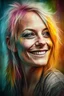Placeholder: head and shoulders portrait, Miss Motley Crue - Smiling, a multicolored watercolor stained wall in the background, 4k, 8k, 32k UHD, Hyper realistic, extremely colorful, vibrant, photorealistic, realistic, sharp, highly detailed, professional quality, awesome, majestic, superb, trending on artstation, Cinematic, Real, Life like, Highly detailed, sharp, focused, fantastic