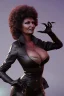 Placeholder: Pam Grier as evil queen in black leather, leather, busty, cleavage, angry, stern look. character design by cory loftis, fenghua zhong, ryohei hase, ismail inceoglu and ruan jia. unreal engine 5, artistic lighting, highly detailed, photorealistic, fantasy