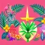 Placeholder:  Tropical flowers, heart drawing, crystals, tropical leaves, sacred altar, Fantasy temple, Surreal landscape.