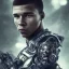 Placeholder: kylian mbappe lionel messi perfect face and portrait post-apocalypse perfect cyborgs in a cyberpunk city, sci-fi fantasy style, 8k,dark