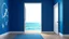 Placeholder: Imagine a minimalist room in blue tones with walls painted with maritime motifs, through a half-open door you can see the sea, and through a window through which a halo of light enters, a seagull peeks out.