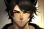 Placeholder: A young adult male with messy black hair, gold eyes, black cat ears, realistic, slight smile