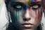 Placeholder: Photoreal gorgeous shot of beautiful young girl with one gold and one green eye, warrior, strong, sad, resilient, vivid vertical rainbow on left side forehead, long black tears below both eyes, forgotten realms fantasy style by lee jeffries, otherworldly creature, in the style of fantasy movies, shot on Hasselblad h6d-400c, zeiss prime lens, bokeh like f/0.8, tilt-shift lens, 8k, high detail, smooth render, unreal engine 5, cinema 4d, HDR, dust effect, vivid color