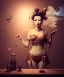 Placeholder: Surreal, steampunk , , cabaret scene. Geisha Asian woman. Birds, Fat old man, smoke, happy, hot, color fog, people background, highly detailed, concept art, unreal engine 5, god rays, ray tracing, RTX, lumen lighting, ultra detail, volumetric lighting, 3d, finely drawn, high definition, high resolution.