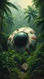 Placeholder: An abandoned UFO spacecraft crashed in the Amazon rainforest , among the green bushes, Busch painting style nightmare
