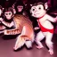 Placeholder: 1980s photo of new year's party monkey with dancing cats