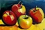 Placeholder: Abstract impasto oil painting of an apples on a table,style of William Turner