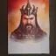 Placeholder: dungeons and dragons, fantasy, dwarf, dark priest, full plate armour, ironclad, dark metal, dark red glow, watercolour, large strokes, distinct face, portrait, head, crude crown