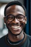 Placeholder: picturure of a black men in their 20 with glasses smiling