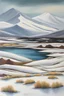 Placeholder: Iceland cold mountainous landscape, painting, California impressionism