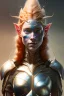 Placeholder: painting of an elven young woman with short light orange hair and freckles and tree tattoos on his cheekbones light armor, full body, ultra realistic, concept art, intricate details, eerie, highly detailed, photorealistic, octane render, 8 k, unreal engine. art by artgerm and greg rutkowski and charlie bowater and magali villeneuve and alphonse mucha