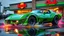 Placeholder: suped up 1979 corvette stationwagon green with black flames outlined with a thin red pinstripe, in front of Sam's club, SuperSport car, impressive, VIP, award winning, detailed a colorful splash of steampunk bubbles , amazing splashscreen artwork, photoshop water art, liquid painting, swirling paint colors, ink splash, physics splashes of colors, colorful swirls of paint, paint splashes, swirling paint, painting of splashing water, splashes of liquid, cgsociety saturated colors,