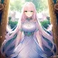 Placeholder: Clear focus,8k,Beatiful Lighting,Detailed, light pink long fluffy hair, long fluffy bangs, green eyes, wearing a stunning sparkling outfit, dating game