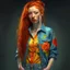 Placeholder: pretty girl, aged 21, ginger, conventionally attractive, colourful clothes, realism, jeans