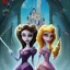 Placeholder: extrem tim burton style and disney style of the evil stepsisters, sharp focus, beautiful eyes