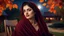 Placeholder: Hyper Realistic Photographic-close-view of Young Beautiful Pashto woman with-beautiful-eyes-&-lips in a Maroon-dress-&-black-shawl & giving bold expressions-with-little-smile sitting on a rocking-chair with beautiful moonlight-rays-on-her-face at night inside in a garden with orange-leaves whirling dramatic & cinematic ambiance.