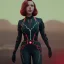 Placeholder: retro sci-fi portrait image from 1960, supermarket parking explosion, fire, classic black widow, young Scarlett Johansson, classic tight lycra suit, soft color, highly detailed, unreal engine 5, ray tracing, RTX, lumen lighting, ultra detail, volumetric lighting, 3d, finely drawn, high definition, high resolution.