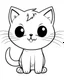 Placeholder: Black and white outline art only for cute coloring book pages, cute kawaii cat, all white, white background only, whole body, sketch style, full body, only outlines used, cartoon style, 2d