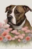 Placeholder: A brindle Staffordshire Bullterrier no with fur with flowers around