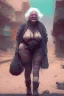 Placeholder: cyberpunk saggy granny woman, abandoned sci-fi town, future, sci-fi