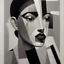 Placeholder: a black and white photo of a woman with a cigarette, a cubist painting by Alexander Archipenko, cgsociety, cubism, cubism, angular, picasso