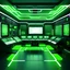 Placeholder: sith control and command center room, simple design, clean layout, muted lights, green lighting, soft lighting, green and black and white color