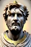 Placeholder: Ultra Realistic image, Roman sculpture, white marble material, Lionel Messi, gold Laurel leaves wreath, renaissance ornaments, one gold star in heart, marble and gold ornaments background, chisel style, waist up portrait, emperor style, epic, celestial, cinematic lighting, God light, god rays, 4k resolution, smooth details, ornate details, soft lighting, unreal engine 5, art station, substance 3d.