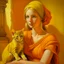 Placeholder: Neoclassicism realistic yellow orange tuscany woman and kitten