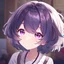 Placeholder: Clear focus, High resolution, A anime kid, cute, rough line skecth, hard shading, stars around 1girl, short dark cyan hair, fluffy short fluffy cut, purple eyes, hair covering both eyes, detailed hair lots of hair