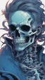Placeholder: a close up of a person with a skull on their head, blue and black colors, anime skull portrait man, scary detailed art in color, hiroyuki-mitsume takahashi, nychos art aesthetic, half man half skeleton, anime cyberpunk art, colored manga art, rossdraws pastel vibrant, cold colors. insanely detailed, beautiful anime portrait, stunning anime face portrait, scary art in color
