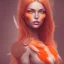 Placeholder: A beautiful portrait of a cute woman orange color scheme, high key lighting, volumetric light high details with white stripes and feathers and celtic paterns