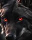 Placeholder: A captivating close-up image of a black wolf's eye, glowing bright red and filled with intense, wild intensity. The eye is framed by the wolf's black fur, and a sense of wild, untamed nature radiates from it. The overall atmosphere is mysterious and evokes a feeling of wild nature.