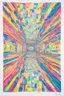 Placeholder: Warped Perspective; Cubic Surrealism; Ink with a pastel rainbow watercolor palette