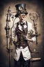 Placeholder: Crazy laboratory assistant with sickles in steampunk style