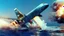 Placeholder: fighter jets shoot missiles at 747 plane and it crashes into the ocean