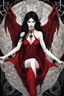 Placeholder: Daughter of Lilith, beautiful, wild woman, stunningly terrifying and powerful personality, with black wings in a red dress, long, dark hair with suggestive dark eyes, wonderful, ancient woman, a demonic woman who controls with her strength, power, sharp focus, high detailed, high realistic, master photo, pale lights, deep night, eerie atmosphere, gothic, dark mystic atmosphere, stunning, masterpeace, cinematic, master photo
