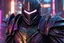 Placeholder: Shredder machine in 8k solo leveling shadow artstyle, sombra them, close picture, rain, Shredder helmet, neon lights, intricate details, highly detailed, high details, detailed portrait, masterpiece,ultra detailed, ultra quality