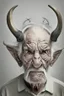 Placeholder: old man with large gray eyes and 2 horns on white hourse