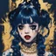 Placeholder: Poster in two gradually, a one side malevolent goth vampire girl face and other side the Singer Melanie Martinez face, painting by Yoji Shinkawa, darkblue and gold tones,