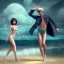 Placeholder: Aaron Carter with sexy Clara Bow, stormy seas, two people, Aaron Carter, romance, romantic, water, swimming, DAZ3D, by Michael Turner, soft lips, cinematic lighting, studio lighting, shine, 4K, fantastic view, girls at beach with her.