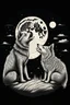 Placeholder: a lost cat and a wolf howling at the moon