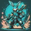 Placeholder: World Eliminator in rabbit turquoise art style with background